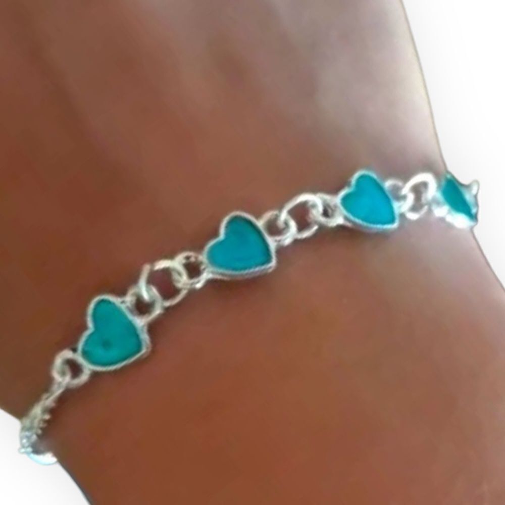 Silver Blue Hearts Glow in the Dark Charm Bangle Bracelet  NEW